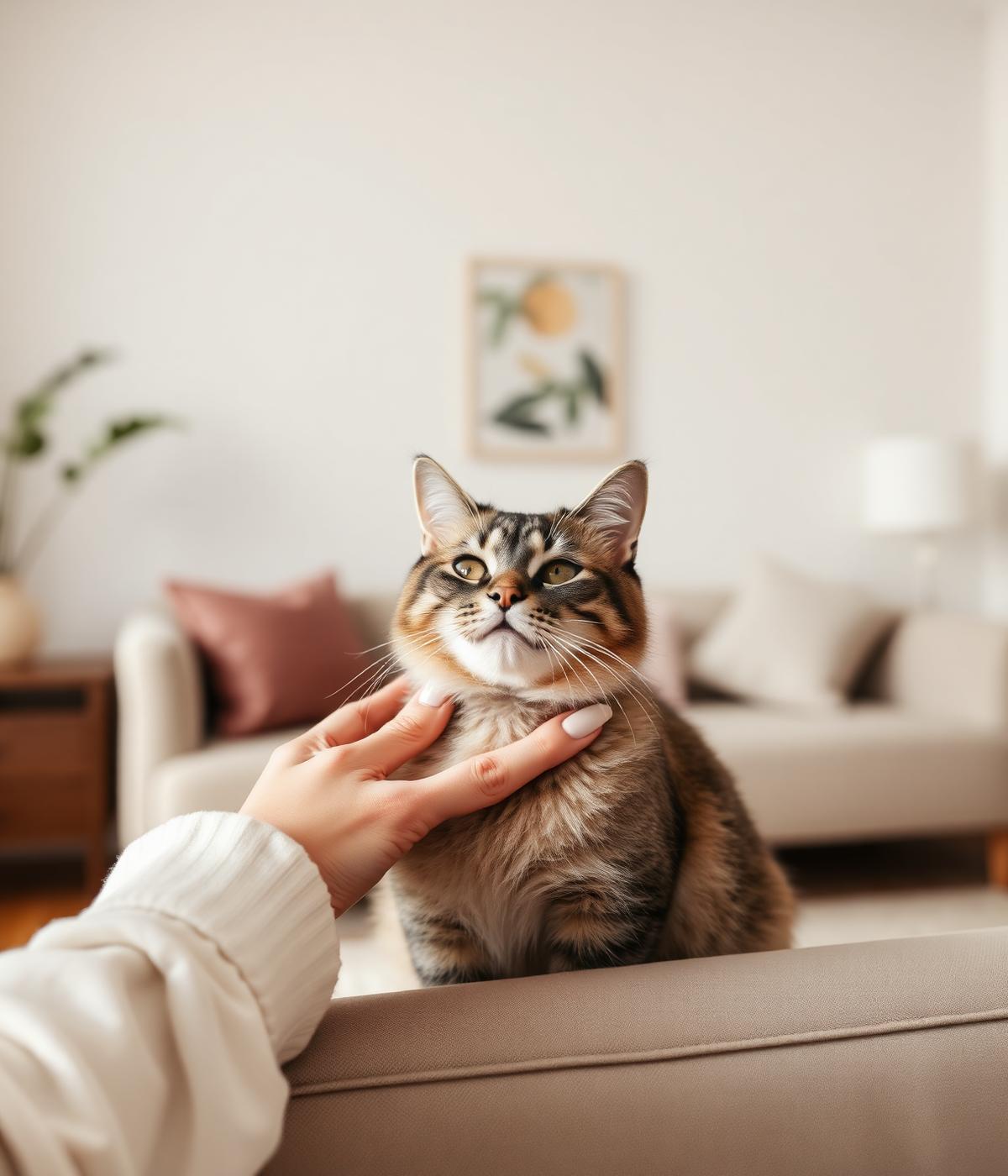 Gentle hands caring for a content cat